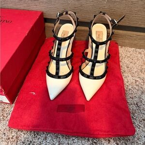 Valentino Garavani Black and Cream Studded Heels